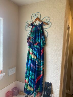 Signature by Robbie Bee Navy Multicolor print Dress